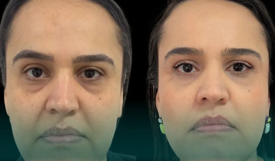 Antes e depois do tratamento com laser Fotona no rosto